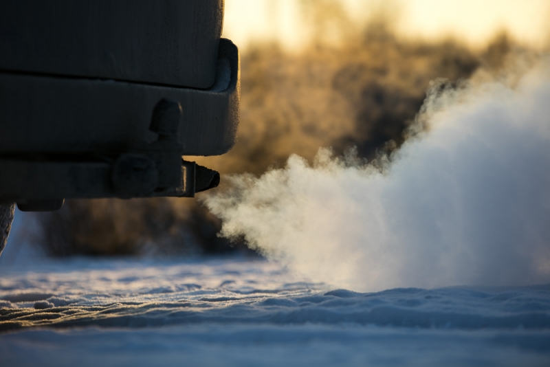 Vehicle idling on a winter morning