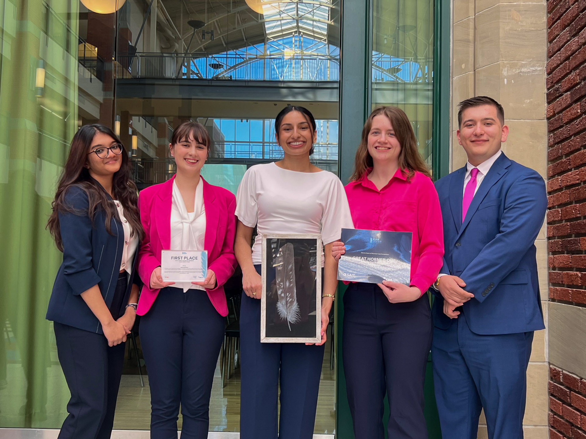 NWP Business students stand proudly with their awards after winning the 2026 Alberta Deans of Business Case Competition