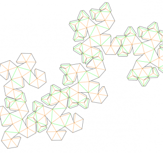 Net indicating mountain and valley folds for the Snub Cube-Pentagonal Icositetrahedron Compound.