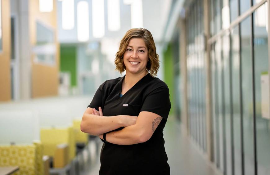 Instructor Tia Hudson posing in the Health Education Centre