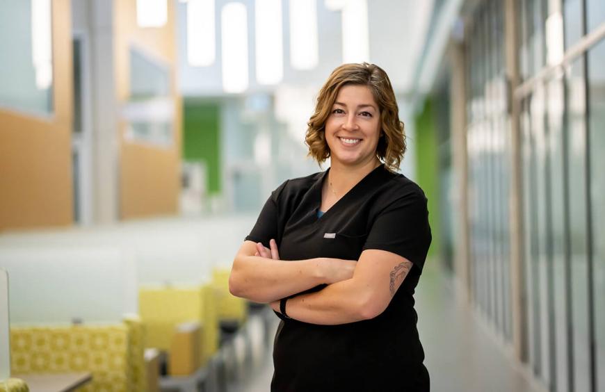 Instructor Tia Hudson posing in the Health Education Centre