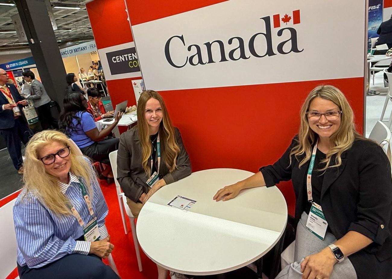 Tina Lisberg Bundgaard, VIA University College’s Executive Senior Adviser, NWP's Jodi Schultz, VP Academic, and Wendy Knox, Dean of Students at the EAIE Conference.