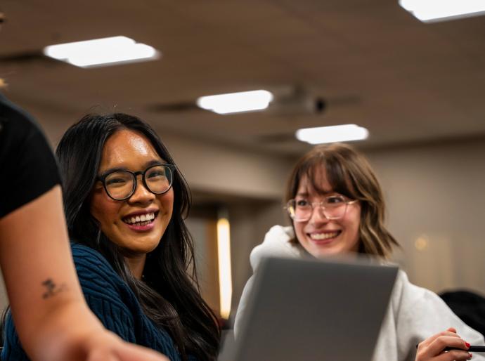 Happy student in study group