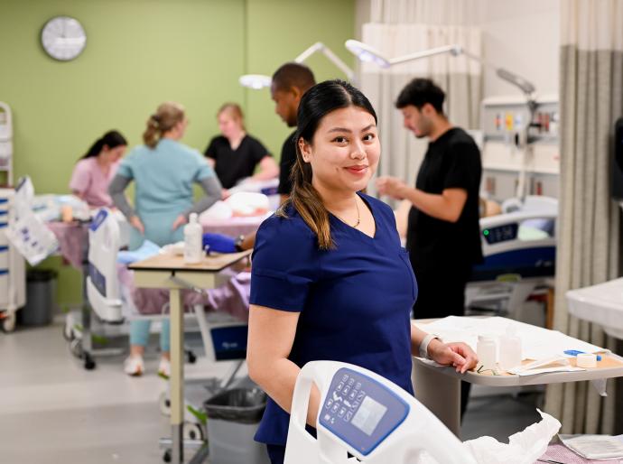 Health care student in the simulation lab