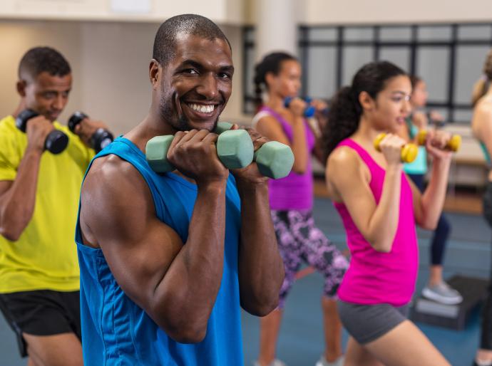 Happy people in a fitness class