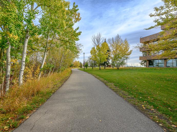 Trail system running beside grande prairie campus in the fall