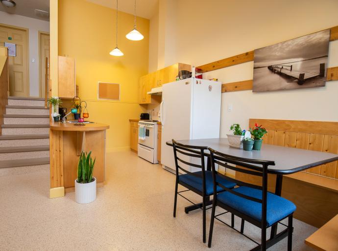 The kitchen area in a housing unit at grande prairie campus