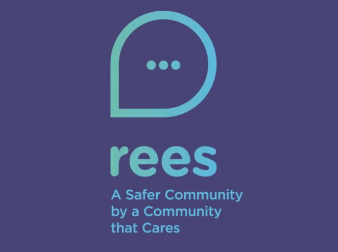 Graphic of the REES logo with the sentence "A safer community by a community that cares" underneath