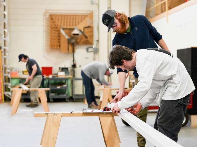 Carpentry student hard at work in the shop