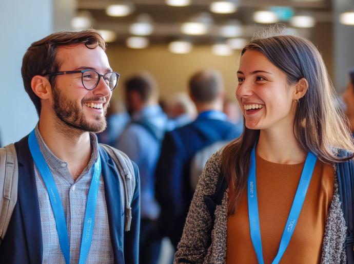 Young professionals engage at a vibrant financial exhibition, emphasizing networking, collaboration, and career growth