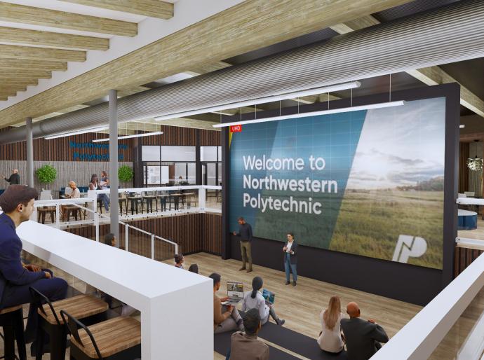 Rendering of the collaboratorium, an open plan auditorium area of the new Side Centre