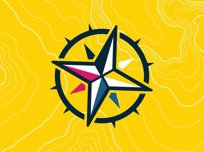 Illustration of a compass, with a textured yellow background