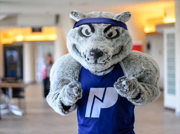 Farley the mascot giving the thumbs up