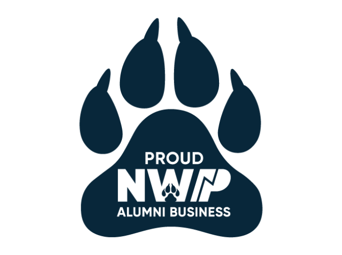 Pawprint reflecting the phrase "Proud NWP Alumni Business"