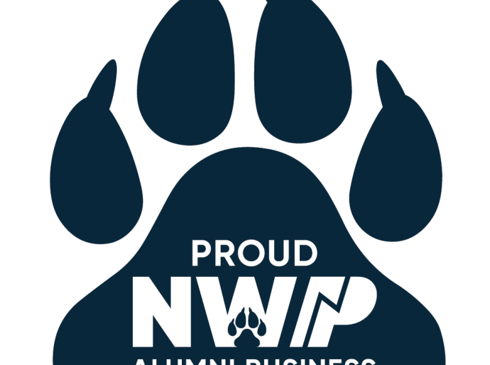 Pawprint reflecting the phrase "Proud NWP Alumni Business"
