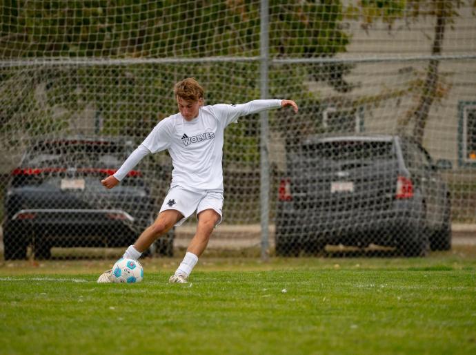 ves soccer player on the pitch about to kick the ball