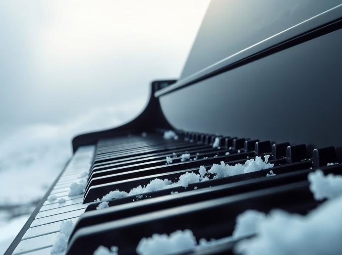 Piano covered with snow