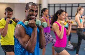 Happy people in a fitness class