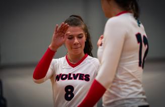 women's volleyball players giving each other high five