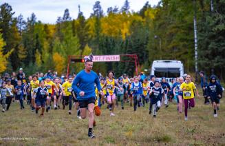 And they are off! Children running behind the pace bunny shortly after the start of the run with the wolves event