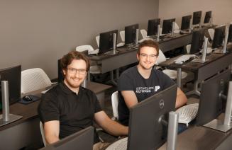 Computing science student, Ethan and Owen Rowney in the computer lab 