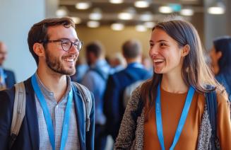 Young professionals engage at a vibrant financial exhibition, emphasizing networking, collaboration, and career growth
