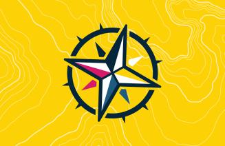 Illustration of a compass, with a textured yellow background