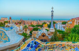 Sunset view of Parc Guell in Barcelona, Spain