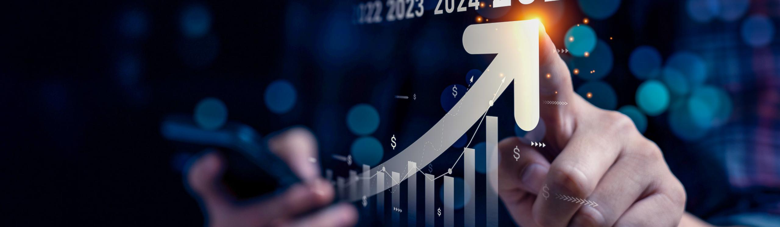 Arrow on a screen indicating increase in business in 2025
