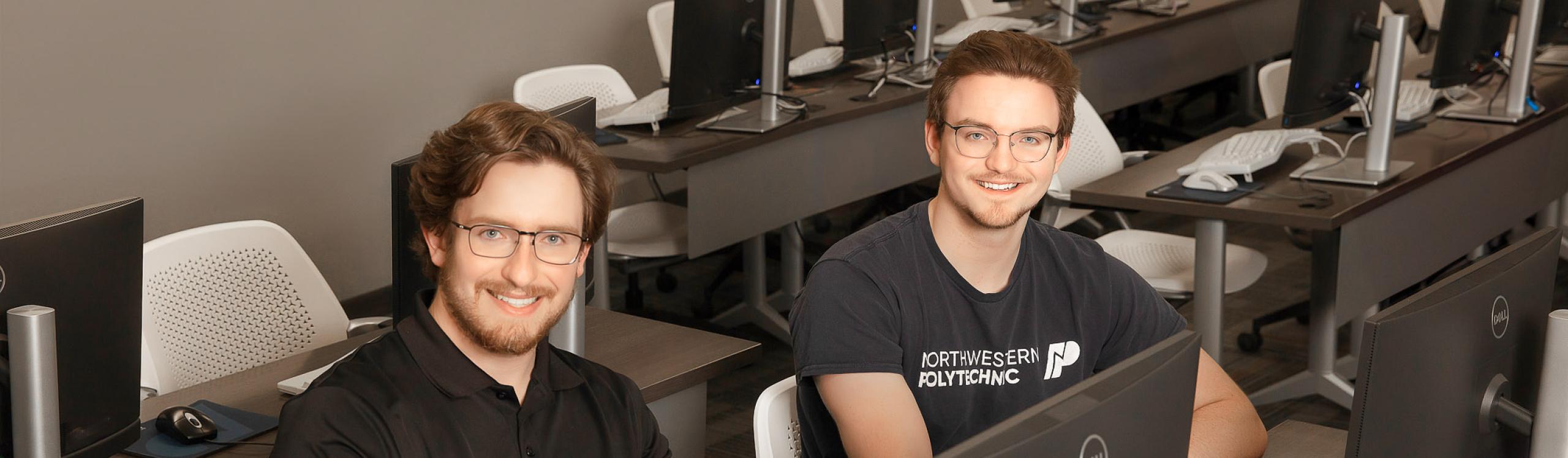 Computing science student, Ethan and Owen Rowney in the computer lab 