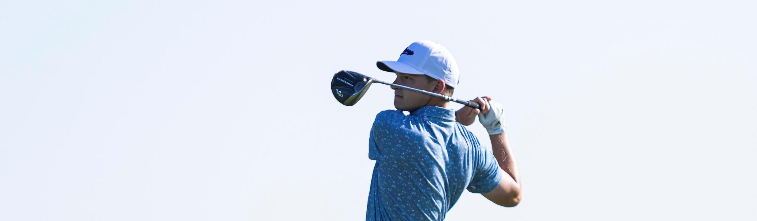 Nathan Barendregt in finished position after driving a ball of the tee box