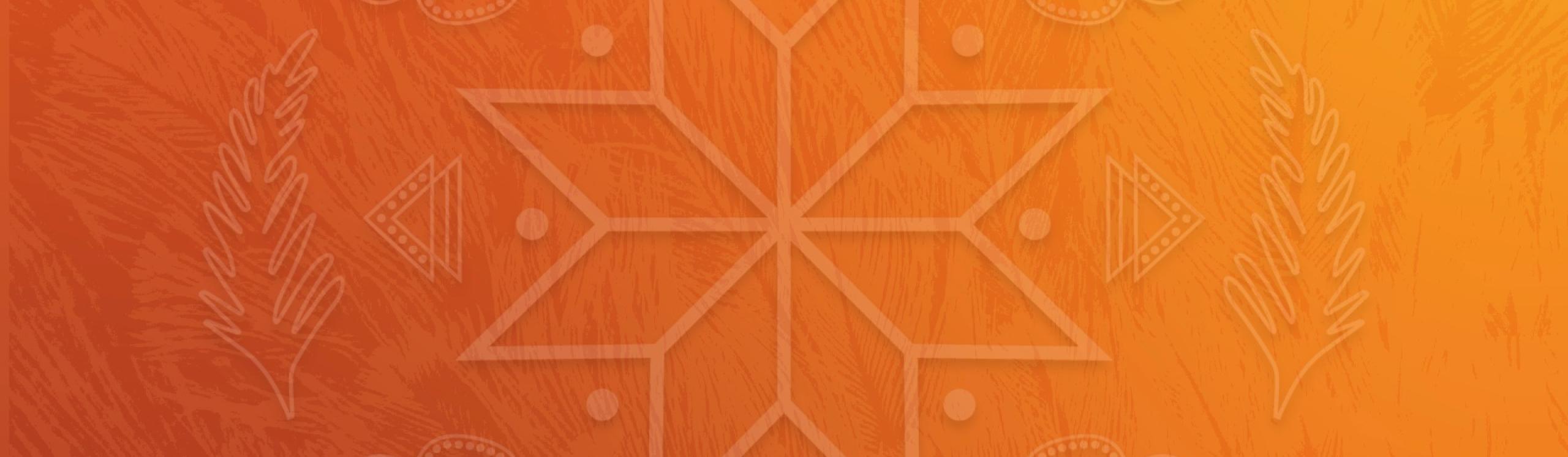 A warm coloured graphic featuring indigenous artwork